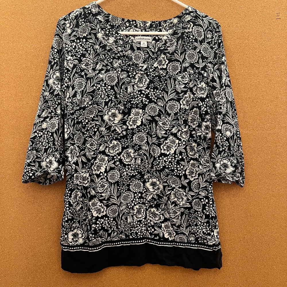 Black and White Floral Blouse, Croft & Barrow Brand